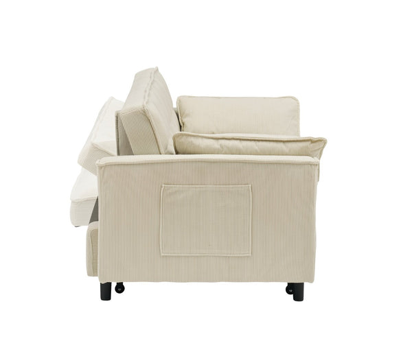 English Elm 54.30" Corduroy Sleeper Loveseat with Pull Out Bed Compact Sofa for Small Spaces Beige W1658P500300