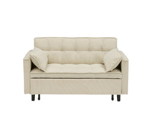 English Elm 54.30" Corduroy Sleeper Loveseat with Pull Out Bed Compact Sofa for Small Spaces Beige W1658P500300