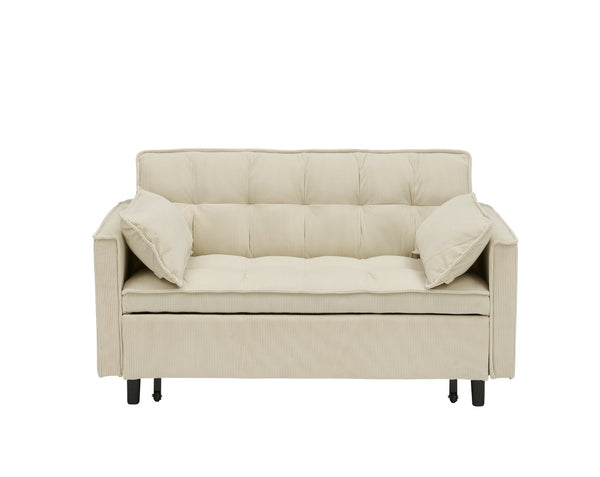 English Elm 54.30" Corduroy Sleeper Loveseat with Pull Out Bed Compact Sofa for Small Spaces Beige W1658P500300