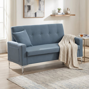 English Elm 57 Inch Velvet Loveseat with Hidden Storage Compartment for Compact Living Spaces Gray W1658P504485