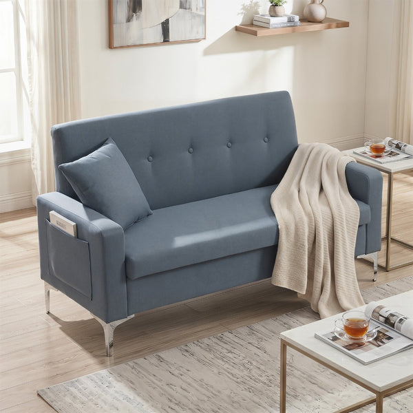 English Elm 57 Inch Velvet Loveseat with Hidden Storage Compartment for Compact Living Spaces Gray W1658P504485