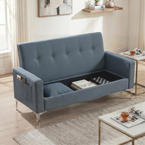 English Elm 57 Inch Velvet Loveseat with Hidden Storage Compartment for Compact Living Spaces Gray W1658P504485