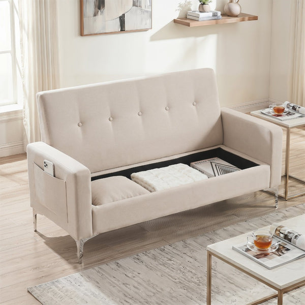 English Elm 57 Inch Velvet Loveseat with Hidden Storage Compartment for Compact Living Spaces W1658P504490