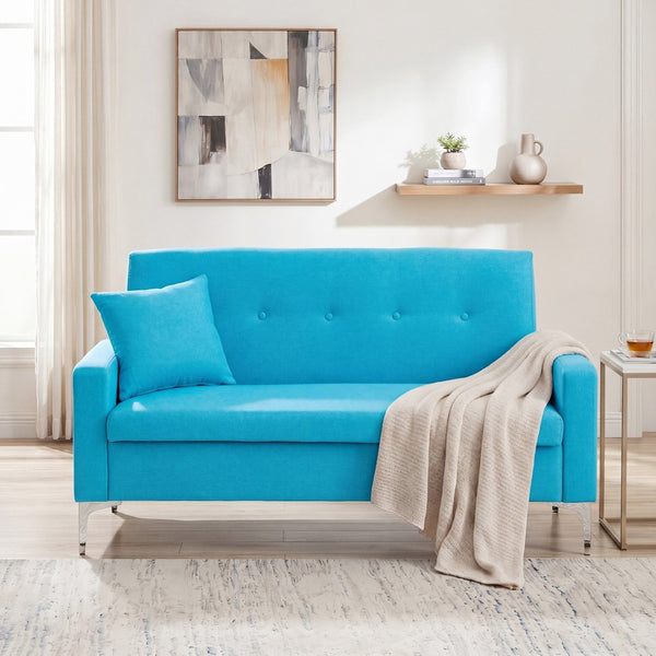 English Elm 57 Inch Velvet Loveseat with Hidden Storage Compartment for Compact Living Spaces Blue W1658P504493