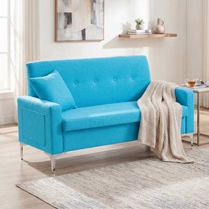 English Elm 57 Inch Velvet Loveseat with Hidden Storage Compartment for Compact Living Spaces Blue W1658P504493