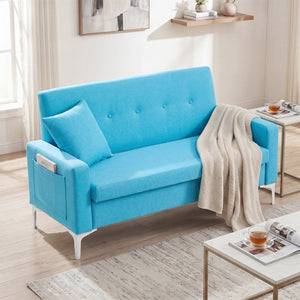 English Elm 57 Inch Velvet Loveseat with Hidden Storage Compartment for Compact Living Spaces Blue W1658P504493