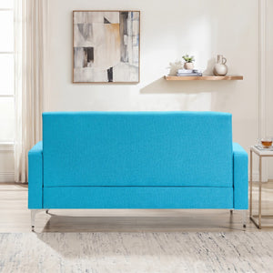 English Elm 57 Inch Velvet Loveseat with Hidden Storage Compartment for Compact Living Spaces Blue W1658P504493