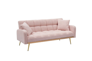 English Elm 69 Inch Convertible Teddy Fleece Sleeper Sofa with Plush Sherpa Upholstery for Small Spaces Pink W1658P505195