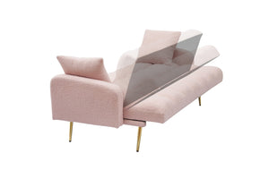 English Elm 69 Inch Convertible Teddy Fleece Sleeper Sofa with Plush Sherpa Upholstery for Small Spaces Pink W1658P505195
