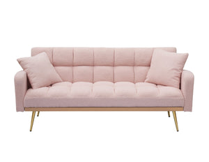 English Elm 69 Inch Convertible Teddy Fleece Sleeper Sofa with Plush Sherpa Upholstery for Small Spaces Pink W1658P505195