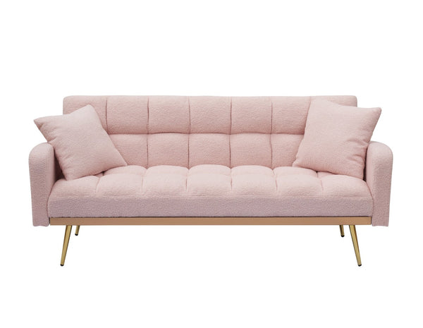 English Elm 69 Inch Convertible Teddy Fleece Sleeper Sofa with Plush Sherpa Upholstery for Small Spaces Pink W1658P505195