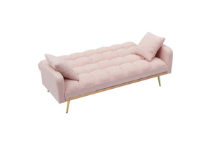 English Elm 69 Inch Convertible Teddy Fleece Sleeper Sofa with Plush Sherpa Upholstery for Small Spaces Pink W1658P505195