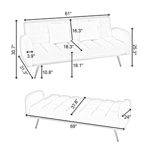 English Elm 69 Inch Convertible Teddy Fleece Sleeper Sofa with Plush Sherpa Upholstery for Small Spaces Pink W1658P505195