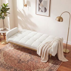 English Elm 69 Inch Convertible Teddy Fleece Sleeper Sofa with Plush Sherpa Upholstery for Small Spaces Beige W1658P505231