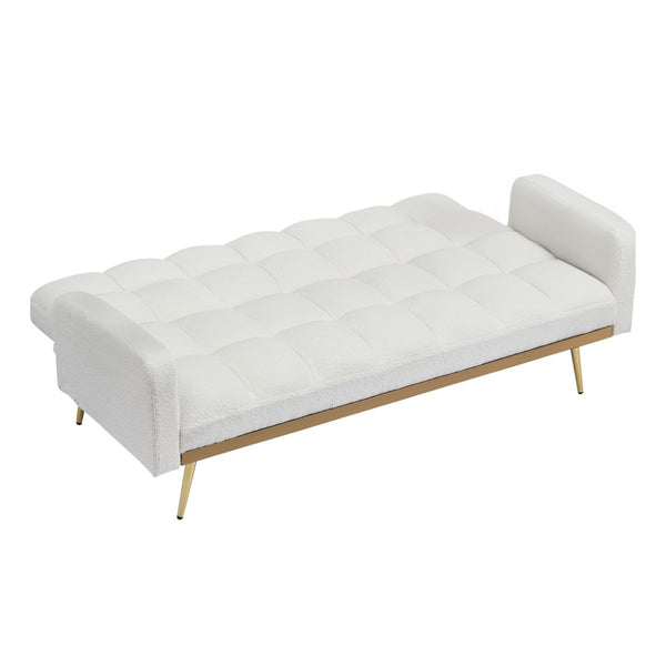 English Elm 69 Inch Convertible Teddy Fleece Sleeper Sofa with Plush Sherpa Upholstery for Small Spaces Beige W1658P505231