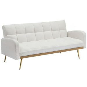 English Elm 69 Inch Convertible Teddy Fleece Sleeper Sofa with Plush Sherpa Upholstery for Small Spaces Beige W1658P505231