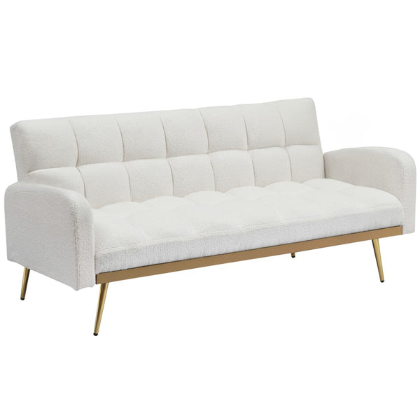 English Elm 69 Inch Convertible Teddy Fleece Sleeper Sofa with Plush Sherpa Upholstery for Small Spaces Beige W1658P505231