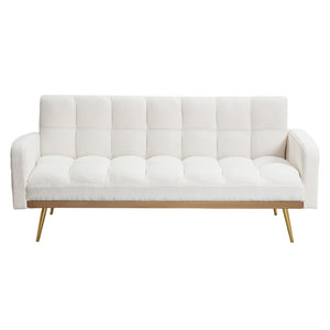 English Elm 69 Inch Convertible Teddy Fleece Sleeper Sofa with Plush Sherpa Upholstery for Small Spaces Beige W1658P505231