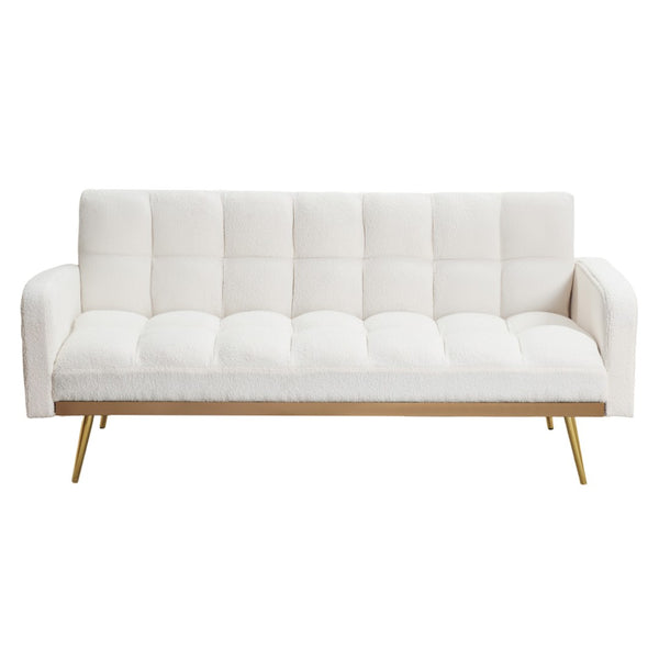 English Elm 69 Inch Convertible Teddy Fleece Sleeper Sofa with Plush Sherpa Upholstery for Small Spaces Beige W1658P505231