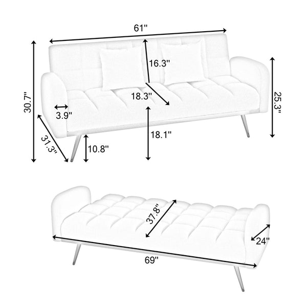 English Elm 69 Inch Convertible Teddy Fleece Sleeper Sofa with Plush Sherpa Upholstery for Small Spaces Beige W1658P505231