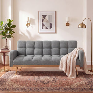 English Elm 69 Inch Convertible Teddy Fleece Sleeper Sofa with Plush Sherpa Upholstery for Small Spaces Gray W1658P505232