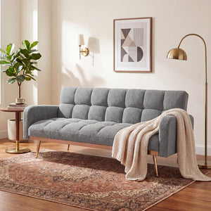 English Elm 69 Inch Convertible Teddy Fleece Sleeper Sofa with Plush Sherpa Upholstery for Small Spaces Gray W1658P505232