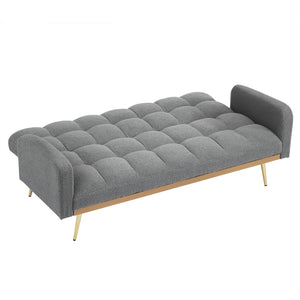 English Elm 69 Inch Convertible Teddy Fleece Sleeper Sofa with Plush Sherpa Upholstery for Small Spaces Gray W1658P505232
