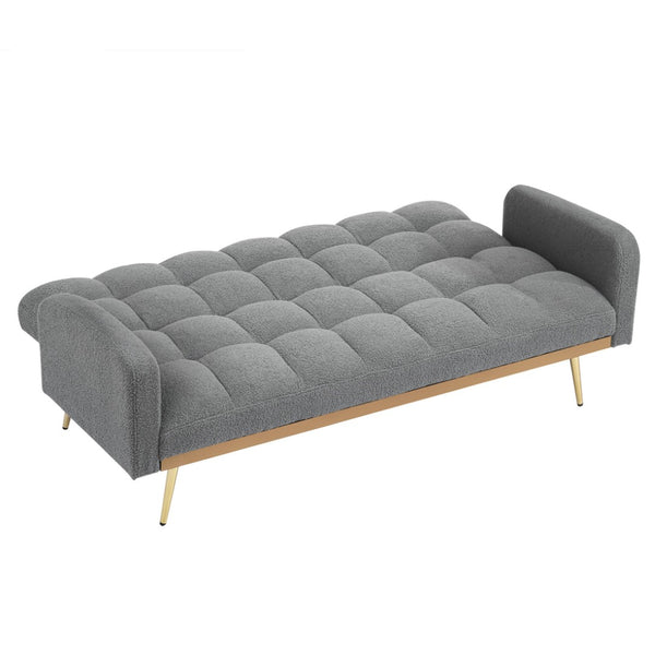 English Elm 69 Inch Convertible Teddy Fleece Sleeper Sofa with Plush Sherpa Upholstery for Small Spaces Gray W1658P505232