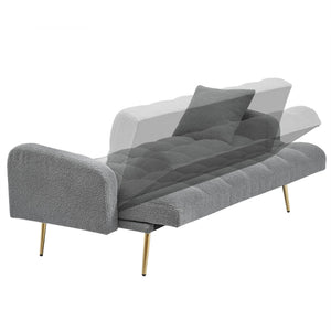 English Elm 69 Inch Convertible Teddy Fleece Sleeper Sofa with Plush Sherpa Upholstery for Small Spaces Gray W1658P505232