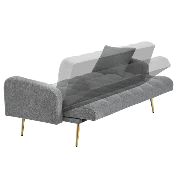 English Elm 69 Inch Convertible Teddy Fleece Sleeper Sofa with Plush Sherpa Upholstery for Small Spaces Gray W1658P505232
