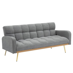 English Elm 69 Inch Convertible Teddy Fleece Sleeper Sofa with Plush Sherpa Upholstery for Small Spaces Gray W1658P505232