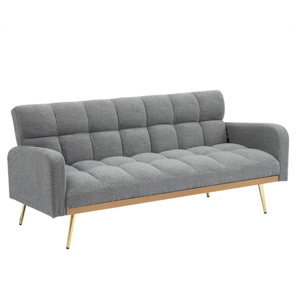 English Elm 69 Inch Convertible Teddy Fleece Sleeper Sofa with Plush Sherpa Upholstery for Small Spaces Gray W1658P505232