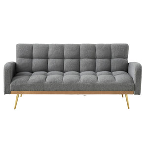 English Elm 69 Inch Convertible Teddy Fleece Sleeper Sofa with Plush Sherpa Upholstery for Small Spaces Gray W1658P505232