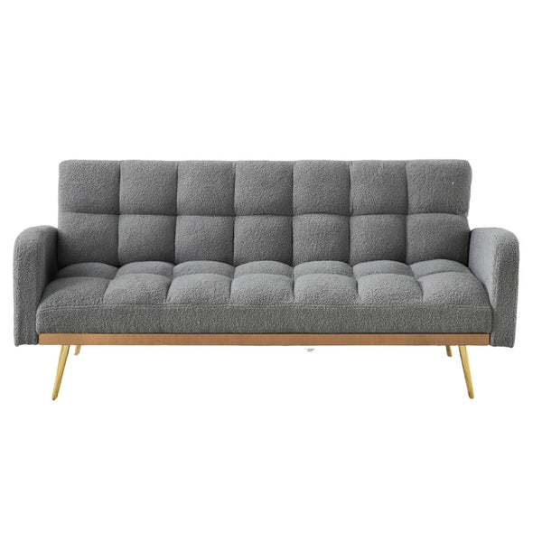 English Elm 69 Inch Convertible Teddy Fleece Sleeper Sofa with Plush Sherpa Upholstery for Small Spaces Gray W1658P505232