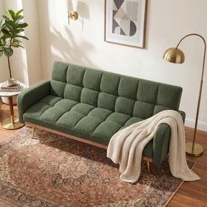 English Elm 69 Inch Convertible Teddy Fleece Sleeper Sofa with Plush Sherpa Upholstery for Small Spaces Green W1658P505236