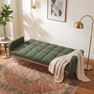 English Elm 69 Inch Convertible Teddy Fleece Sleeper Sofa with Plush Sherpa Upholstery for Small Spaces Green W1658P505236