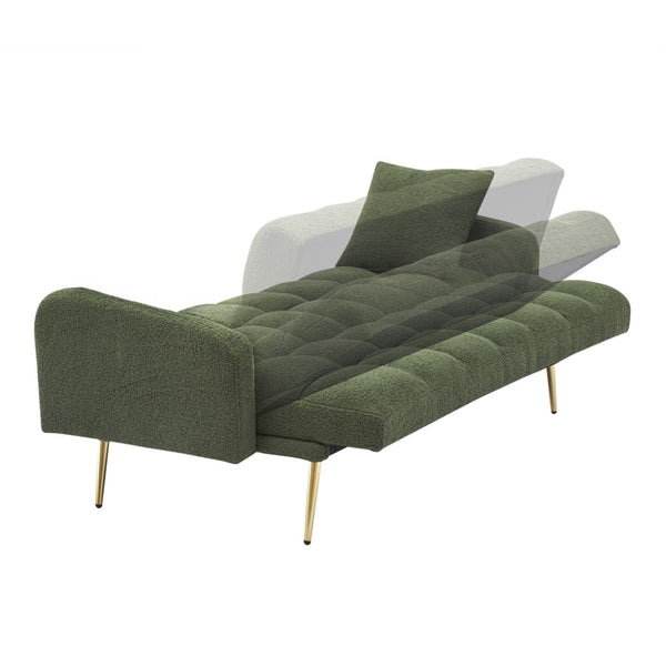 English Elm 69 Inch Convertible Teddy Fleece Sleeper Sofa with Plush Sherpa Upholstery for Small Spaces Green W1658P505236