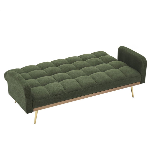 English Elm 69 Inch Convertible Teddy Fleece Sleeper Sofa with Plush Sherpa Upholstery for Small Spaces Green W1658P505236