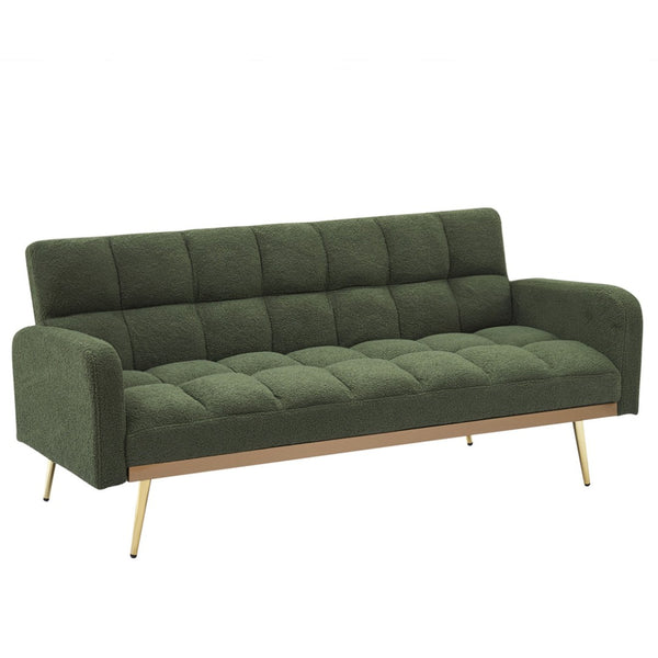 English Elm 69 Inch Convertible Teddy Fleece Sleeper Sofa with Plush Sherpa Upholstery for Small Spaces Green W1658P505236
