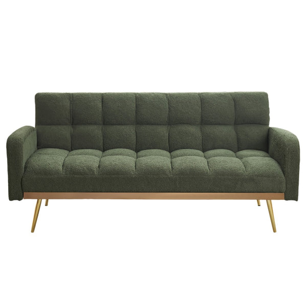 English Elm 69 Inch Convertible Teddy Fleece Sleeper Sofa with Plush Sherpa Upholstery for Small Spaces Green W1658P505236