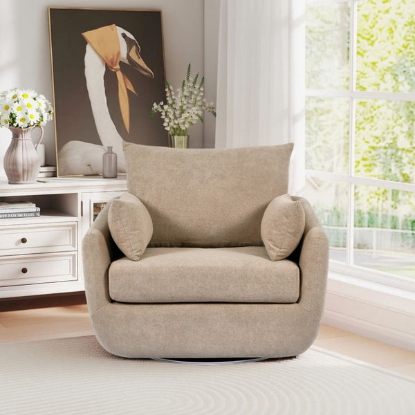 English Elm Rotatable Sherpa Fleece Swivel Chair with Built-In LED Ambient Strip for Gaming Rooms Camel W1658P513085