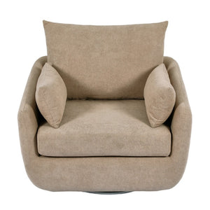 English Elm Rotatable Sherpa Fleece Swivel Chair with Built-In LED Ambient Strip for Gaming Rooms Camel W1658P513085