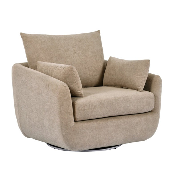 English Elm Rotatable Sherpa Fleece Swivel Chair with Built-In LED Ambient Strip for Gaming Rooms Camel W1658P513085
