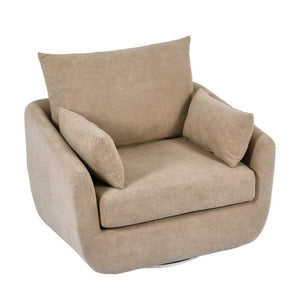 English Elm Rotatable Sherpa Fleece Swivel Chair with Built-In LED Ambient Strip for Gaming Rooms Camel W1658P513085