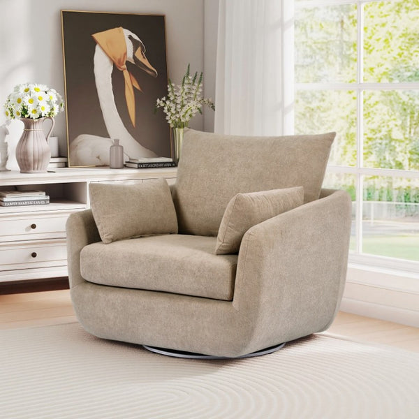 English Elm Rotatable Sherpa Fleece Swivel Chair with Built-In LED Ambient Strip for Gaming Rooms Camel W1658P513085