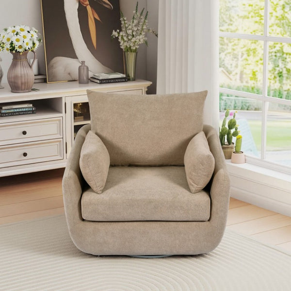 English Elm Rotatable Sherpa Fleece Swivel Chair with Built-In LED Ambient Strip for Gaming Rooms Camel W1658P513085