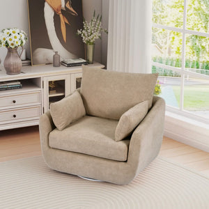 English Elm Rotatable Sherpa Fleece Swivel Chair with Built-In LED Ambient Strip for Gaming Rooms Camel W1658P513085