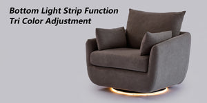 English Elm Rotatable Sherpa Fleece Swivel Chair with Built-In LED Ambient Strip for Gaming Rooms Camel W1658P513085