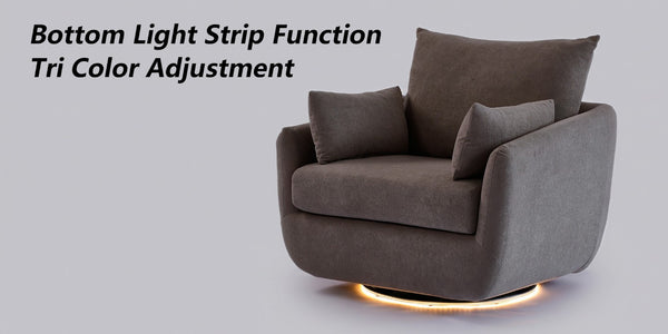 English Elm Rotatable Sherpa Fleece Swivel Chair with Built-In LED Ambient Strip for Gaming Rooms Camel W1658P513085