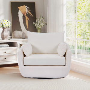 English Elm Rotatable Sherpa Fleece Swivel Chair with Built-In LED Ambient Strip for Gaming Rooms White W1658P513116